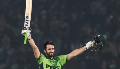 pakistan s salman agha celebrates after scoring a century 100 runs during the first one day international odi cricket match against sri lanka at the rawalpindi cricket stadium in rawalpindi on november 11 photo afp