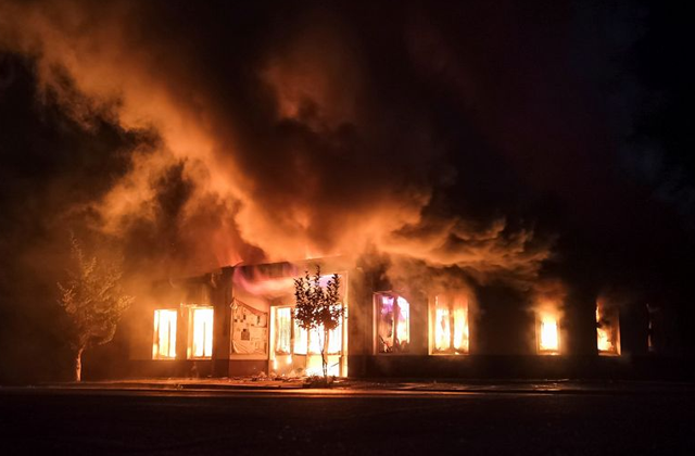 a shop is seen on fire following recent shelling during a military conflict over the breakaway region of nagorno karabakh in stepanakert october 3 2020 gor kroyan reuters