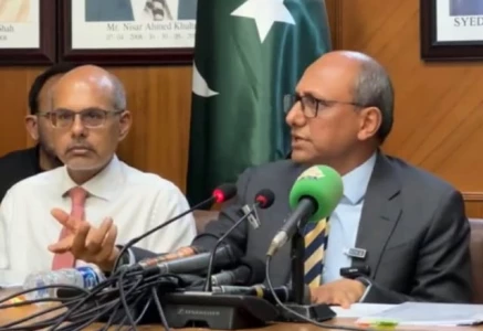 sindh minister for labour human resources and social protection saeed ghani addressing a press conference at the sindh assembly s committee room on july 14 2026 photo express