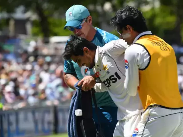 saim ayub twisted his right ankle while fielding on the opening day of the second test between south africa and pakistan photo afp saim ayub twisted his right ankle while fielding on the opening day of the second test between south africa and pakistan photo afp