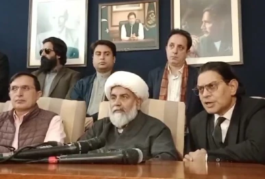 pti secretary general salman akram raja addresses a press conference in islamabad on wednesday flanked by vice chairman tehreek e tahafuz e ayin e pakistan senator allama raja nasir abbas and pti chairman barrister gohar screengrab