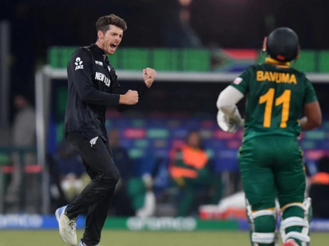 santner was the standout bowler for new zealand taking 3 wickets for 43 runs photo pcb santner was the standout bowler for new zealand taking 3 wickets for 43 runs photo pcb