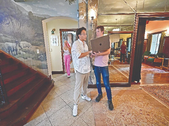 french taiwanese producer vincent wang and line producer kyle vertin talk while filming love through all seasons at the wrensmoor castle in california photo afp french taiwanese producer vincent wang and line producer kyle vertin talk while filming love through all seasons at the wrensmoor castle in california photo afp