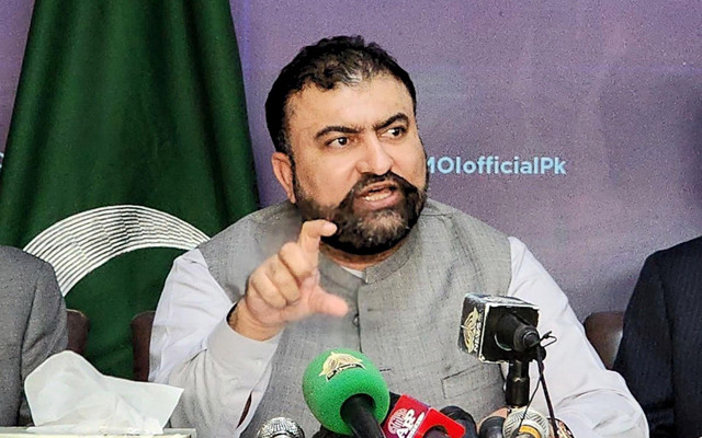 interim interior minister sarfaraz bugti addressing a news conference in islamabad on tuesday october 3 2023 photo pid