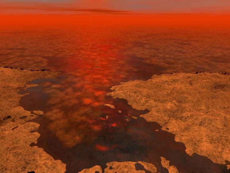 this artist s concept envisions what hydrocarbon ice forming on a liquid hydrocarbon sea of saturn s moon titan might look like in this nasa image released on january 8 2013 photo reuters