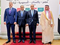 foreign ministers of turkiye pakistan egypt and saudi arabia pose for a group photograph after their meeting in cairo on sunday photo x fo