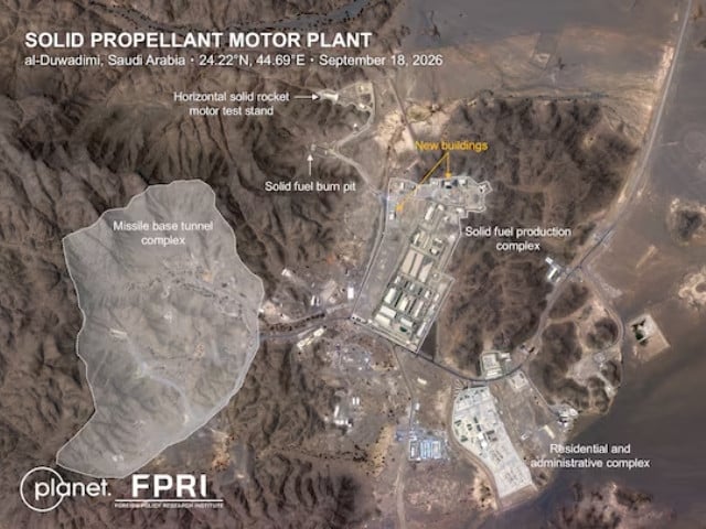 A satellite image shows the solid propellant motor plant in Al Duwadimi, Saudi Arabia, September 18, 2026. Photo: REUTERS