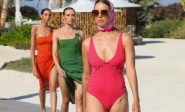 the poolside show featuring the work of moroccan designer yasmina qanzal included mostly one piece suits in shades of red beige and blue photo afp