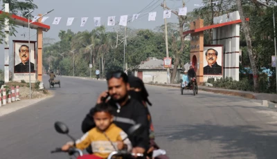 images of sheikh mujibur rahman the father of former prime minister sheikh hasina are displayed at bangabandhu gate in gopalganj bangladesh february 2 2026 photo reuters