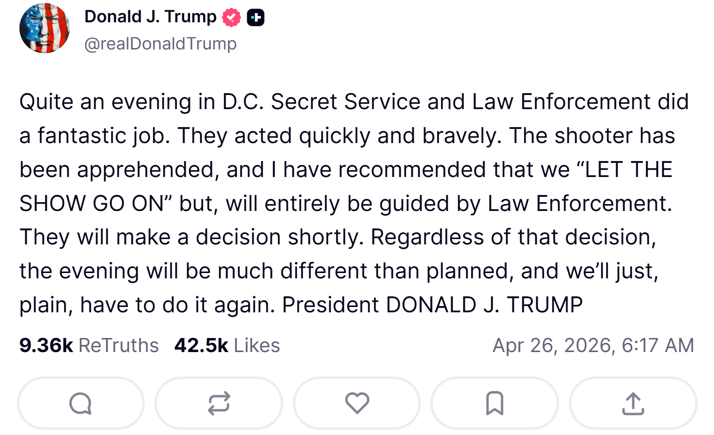 Trump Truth Social post