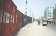 police have placed containers on ma jinnah road to secure the procession of 12th rabiul awwal photo ppi