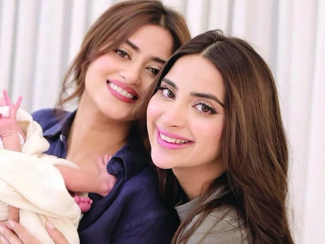 sajal poses with saboor and serena photo instagram