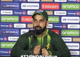 all rounder shadab khan addresses a post match conference following pakistan s win over namibia in the t20 world cup at colombo screengrab