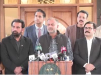 balochistan government spokesperson shahid rind flanked by provincial officials briefs the media on security operations and the government s response to recent militant activity in balochistan photo ptv screenshot