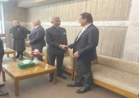 national assembly speaker sardar ayaz sadiq and indian external affairs minister s jaishankar shake hands at the bangladesh parliament in dhaka photo online
