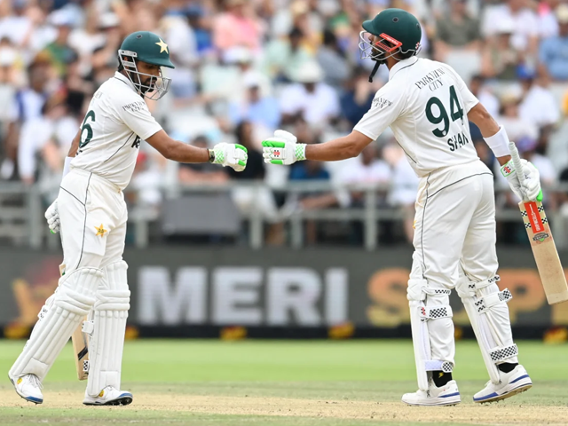 shan masood and babar azam put on a double century stand photo afp