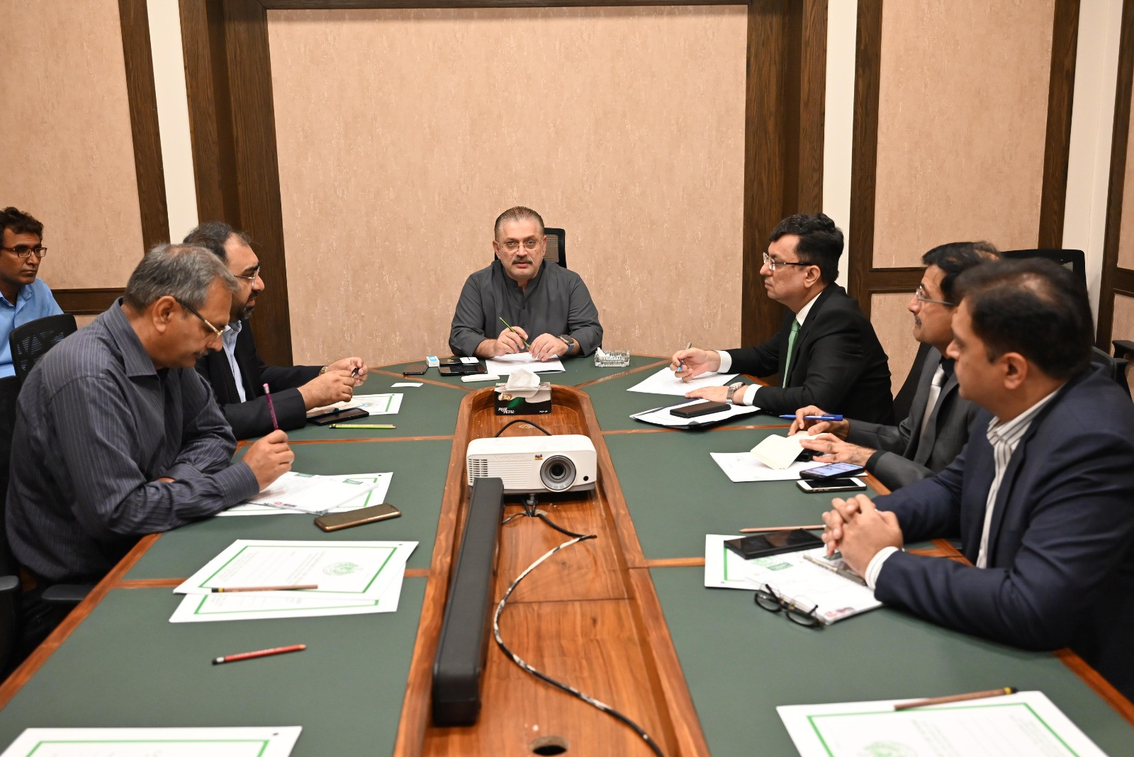 sindh minister for information transport and mass transit sharjeel memon chairs a high level meeting in karachi on tuesday photo express