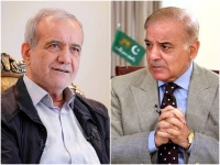 iranian president masoud pezeshkian l and prime minister shehbaz photos file iranian president masoud pezeshkian l and prime minister shehbaz photos file