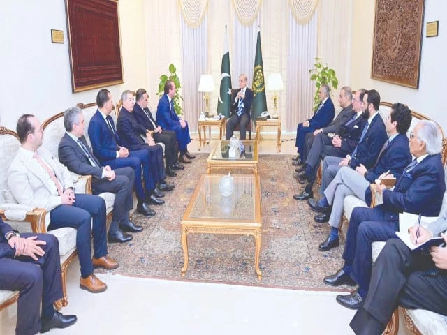 prime minister shehbaz sharif interacts with a delegation of us investors led by gentry beach in islamabad photo ppi prime minister shehbaz sharif interacts with a delegation of us investors led by gentry beach in islamabad photo ppi