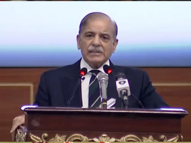 pm shehbaz sharif addresses first annual overseas pakistanis convention in islamabad on april 15 2025 photo radio pakistan