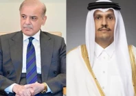 combined image of prime minister shehbaz sharif and qatar s prime minister and foreign minister sheikh mohammed bin abdulrahman bin jassim al thani photos file x