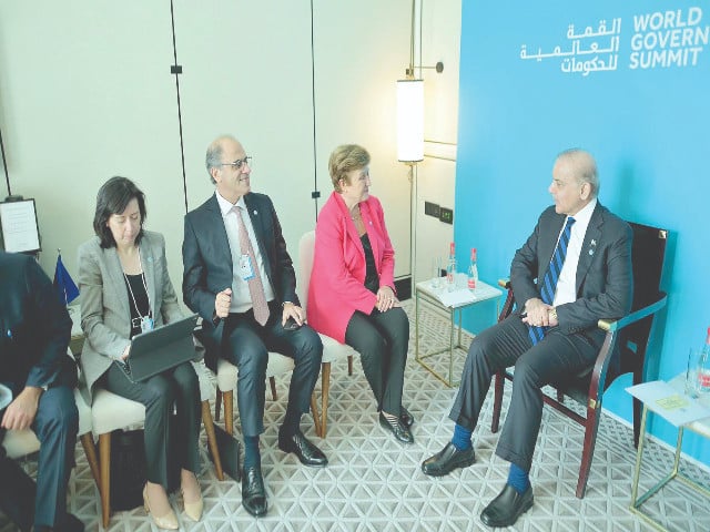 pm shehbaz sharif and imf managing director kristalina georgieva meet on the sidelines of world governments summit in dubai photo nni