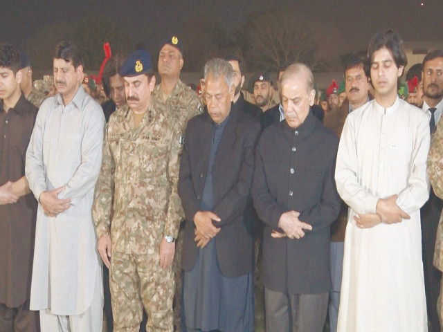 prime minister shehbaz sharif offers funeral prayers for lt muhammad hassaan ashraf in lahore photo online