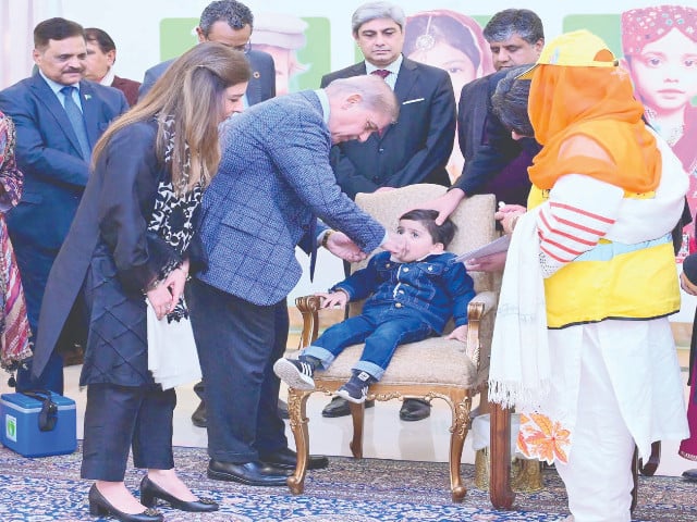 prime minister shehbaz sharif administers polio drops to children in islamabad photo app