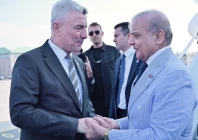 turkish trade minister prof dr omer bolat receives prime minister shehbaz sharif upon his arrival at atat rk airport in istanbul on friday photo pid