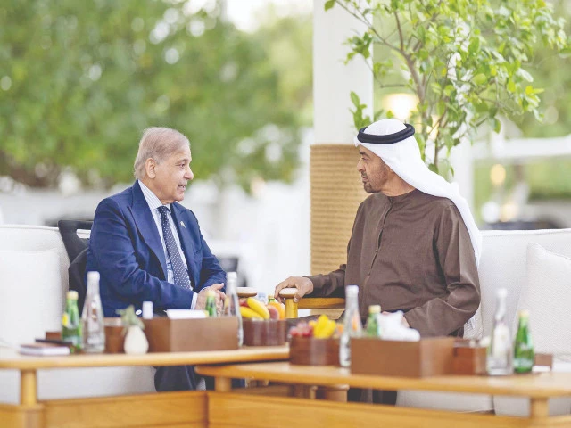 pm shehbaz sharif speaks with uae president sheikh mohamed bin zayed al nahyan during a meeting in abu dhabi photo express pm shehbaz sharif speaks with uae president sheikh mohamed bin zayed al nahyan during a meeting in abu dhabi photo express
