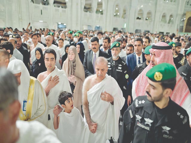 prime minister shehbaz sharif and punjab chief minister maryam nawaz circumambulate the kaaba during their umrah at the conclusion of their visit to saudi arabia photo app