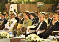prime minister shehbaz sharif president asif ali zardari chief of defence forces field marshal asim munir air chief marshal zaheer ahmed babar sidhu and chief of naval staff admiral naveed ashraf attend the marka e haq first anniversary ceremony at the pakistan monument in islamabad photo ispr