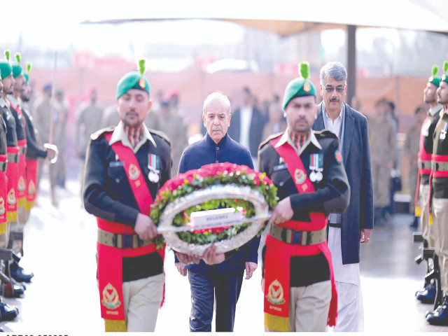 prime minister shehbaz sharif lays a floral wreath at yadgar e shuhada in muzaffarabad photo app