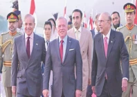 president asif ali zardari and pm shehbaz sharif welcome jordan s king abdullah ii upon his arrival in islamabad ppp chairman bilawal bhutto zardari and first lady aseefa bhutto also seen in the picture photo online