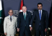 prime minister shehbaz sharif with turkish president recep tayyip erdo an and qatar s emir sheikh tamim bin hamad al thani at the antalya diplomacy forum on friday photo pmo x