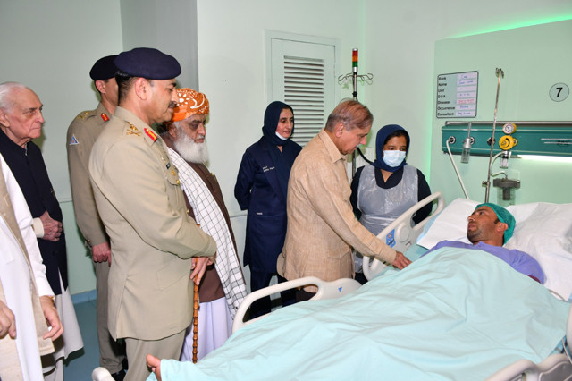 prime minister shehbaz sharif and coas gen asim munir also visited wounded personnel under treatment at the combined military hospital cmh in peshawar on august 1 2023 photo pmo