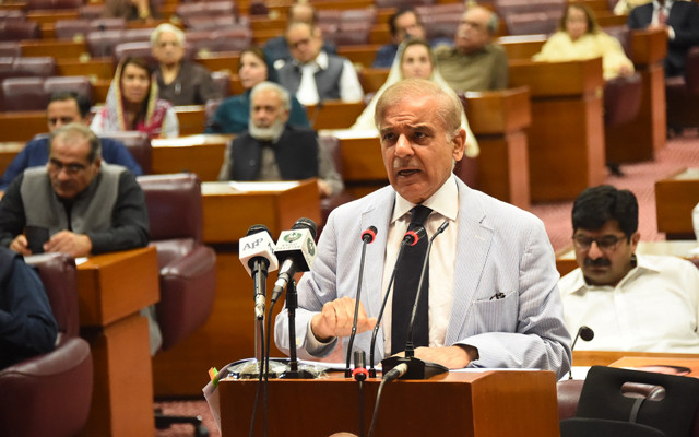 prime minister shehbaz sharif addressing a national assembly session on april 11 photo pid