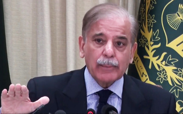 prime minister shehbaz sharif addressing a press conference following a cabinet meeting in islamabad on february 22 2023 screengrab