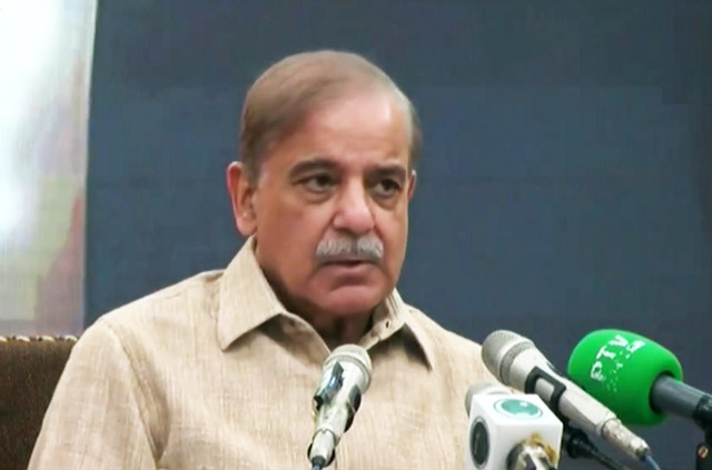 pml n president shehbaz sharif addressing the media in lahore on friday october 6 2023 photo screengrab