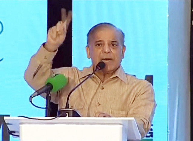 prime minister shehbaz sharif addressing at the pakistan muslim league nawaz pml n general council meeting in lahore on tuesday screengrab
