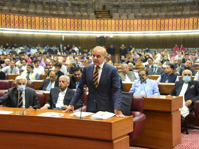 pml n president shehbaz sharif addressing national assembly session on april 9 photo twitter naofpakistan pml n president shehbaz sharif addressing national assembly session on april 9 photo twitter naofpakistan