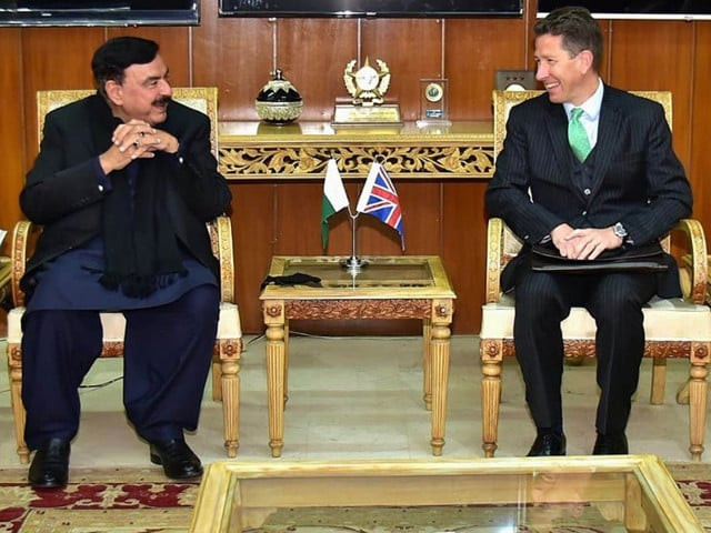 interior minister sheikh rashid ahmed and uk high commissioner christian turner met in islamabad on tuesday photo pid interior minister sheikh rashid ahmed and uk high commissioner christian turner met in islamabad on tuesday photo pid