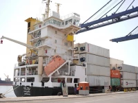 first container vessel mv selen arrives at karachi port after reopening of the strait of hormuz photo express