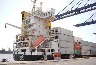 first container vessel mv selen arrives at karachi port after reopening of the strait of hormuz photo express
