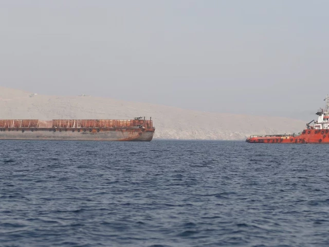a tug boat moves cargo towards the strait of hormuz in musandam province oman july 20 2018 reuters file photo a tug boat moves cargo towards the strait of hormuz in musandam province oman july 20 2018 reuters file photo