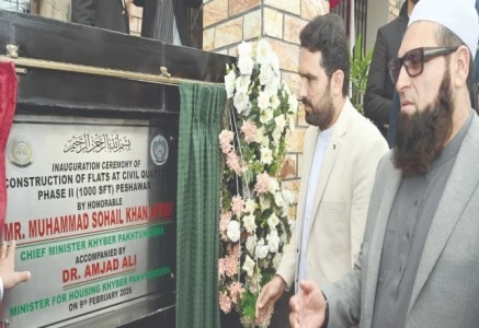 afridi inaugurates 96 flats in peshawar photo afp