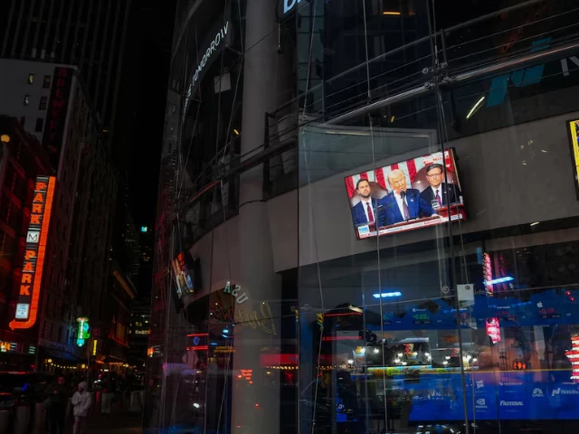 photo television show us president donald trump s address to a joint session of congress at the nasdaq marketplace in times square in new york city us photo television show us president donald trump s address to a joint session of congress at the nasdaq marketplace in times square in new york city us