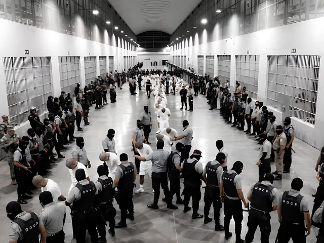 photo salvadoran police officers escort alleged members of the venezuelan gang tren de aragua recently deported by the us reuters