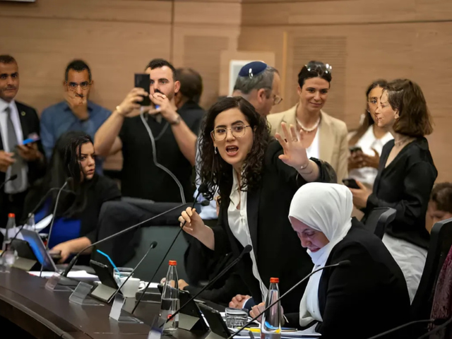 Photo: Labor MK Naama Lazimi at a Knesset committee meeting/Oren Ben Hakoon