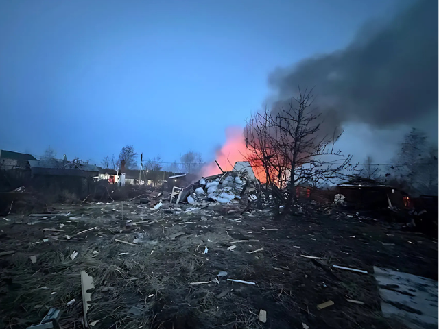 Photo: A residential house ablaze after recent Ukraine's drone attack, according the local authorities, in the course of Russia-Ukraine conflict, in the Moscow region/Reuters